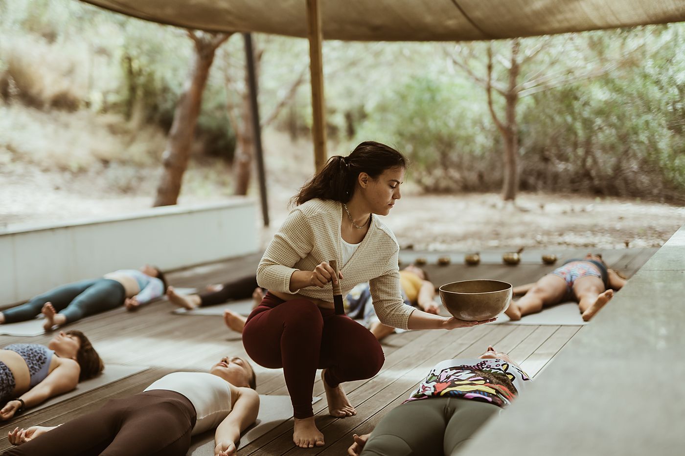 Francesca teaching a group outdoors